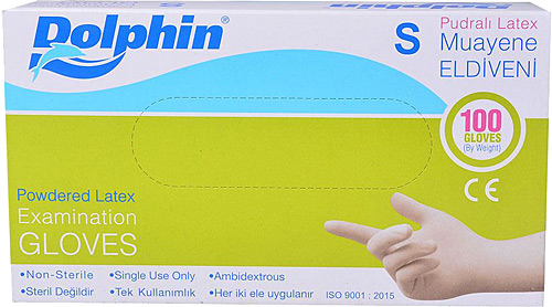 DOLPHİN LATEX PUDRALI ELDİVEN SMALL 100 ADET